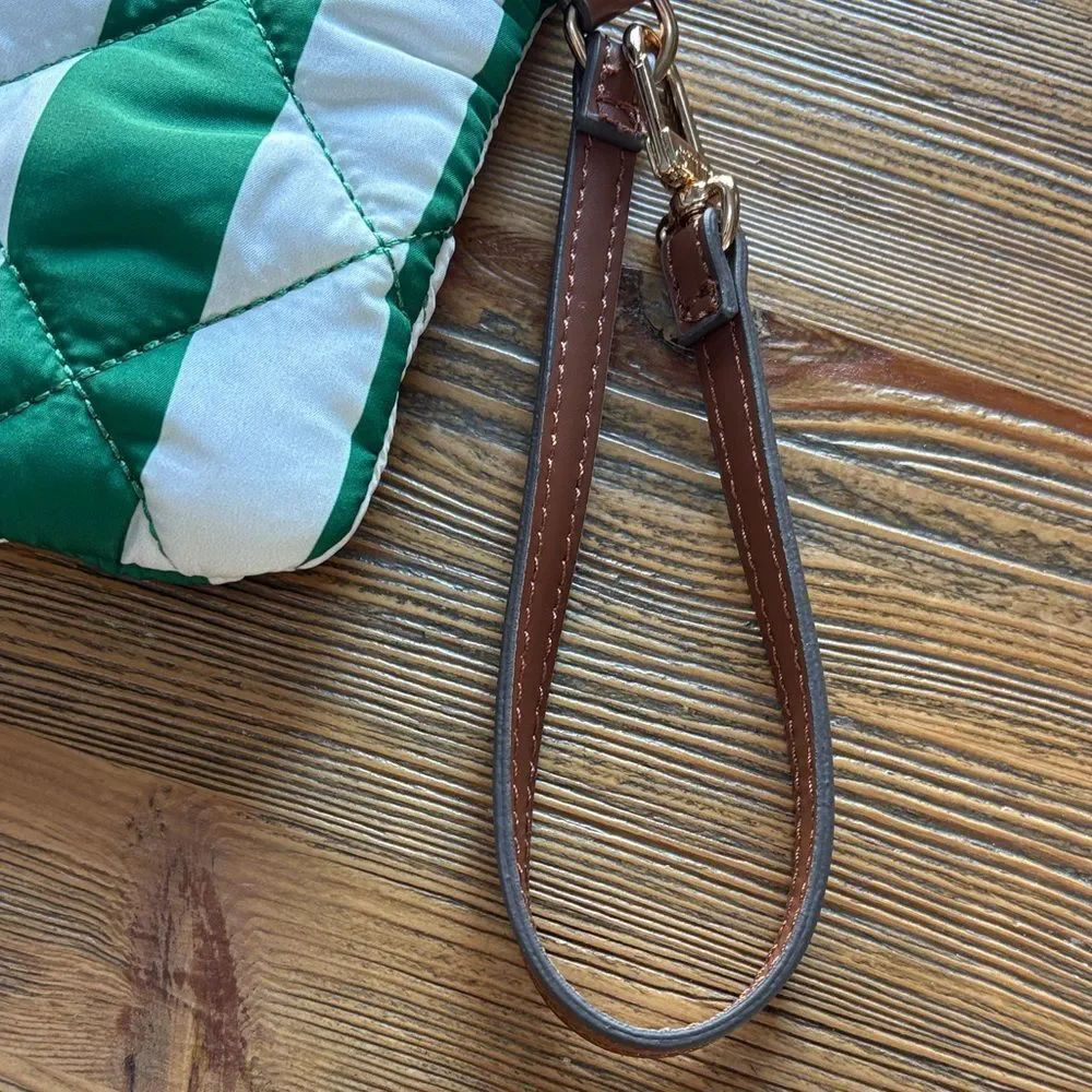 Anne Klein Green and White Striped Wristlet